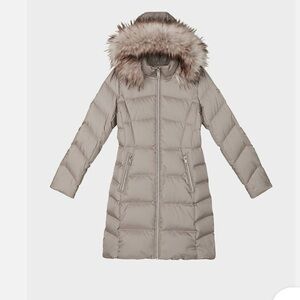 NWT womens calvin klein 3/4 length puffer down coat with hood barley medium